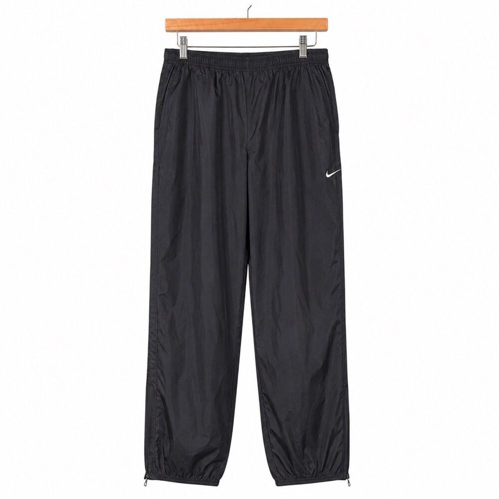 Nike Vintage Silver Tag Baggy Swoosh Track Windbreaker Black Pants Women Xl New